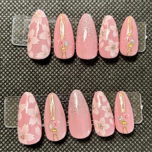 pretty pink flower design press on nails
