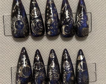blue cat eye celestial press on nails