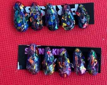 abstract rainbow design press on nails