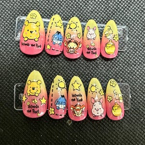 pink/yellow ombre Winnie the Pooh press on nails