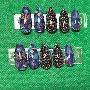 blue christmas press on nails