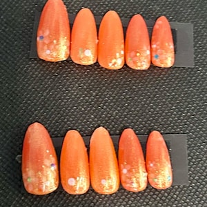orange iridescent flower design press on nails