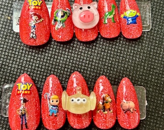 red glitter Toy Story press on nails
