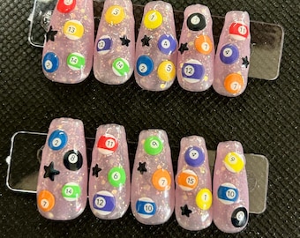 pink billiards press on nails