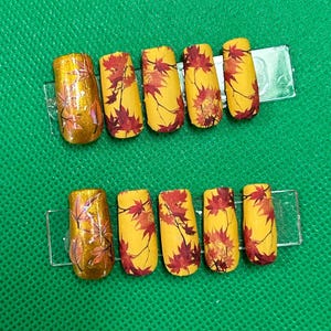 golden maple leaf press on nails
