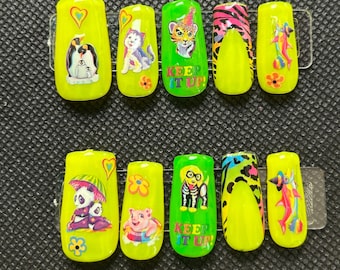 neon Lisa Frank style press on nails