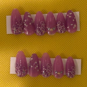 lavender almond flowers press on nails