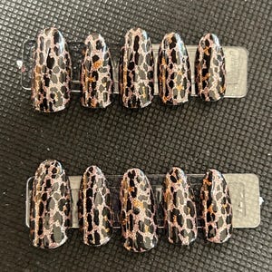 brown glitter leopard press on nails