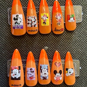 orange french tip Mickey Mouse press on nails