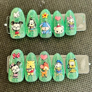 green glitter baby disney press on nails