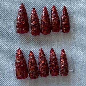 red glitter design press on nails
