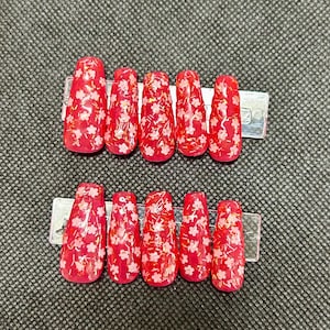 pink gelly flowers press on nails