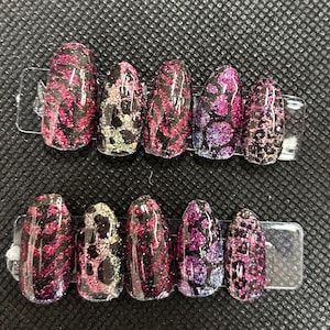 glitter ombre animal print press on nails