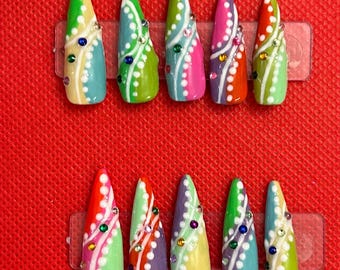 pastel design press on nails