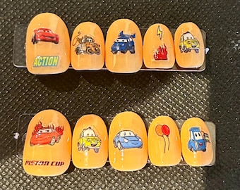 orange Cars press on nails