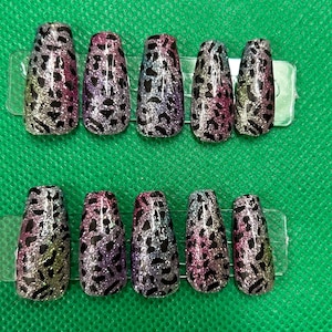 purple rainbow leopard press on nails