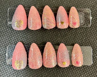pink ombre heart design press on nails