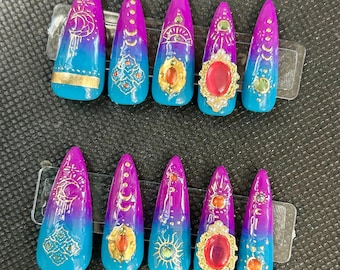 ombre gold design press on nails