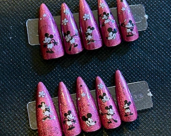 red retro mickey mouse press on nails