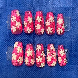 pink layered flowers press on nails