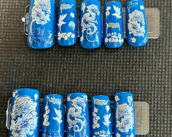 blue dragon press on nails
