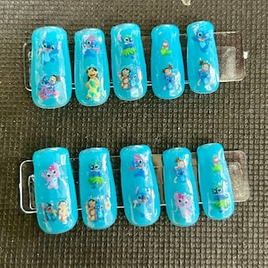 blue glow stitch press on nails