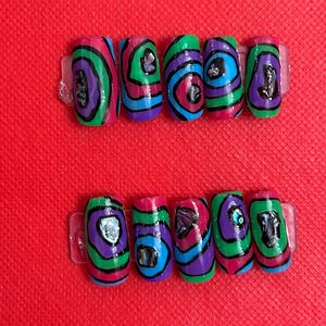 rainbow with REAL shell press on nails