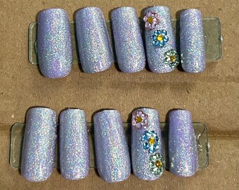 iridescent purple press on nails