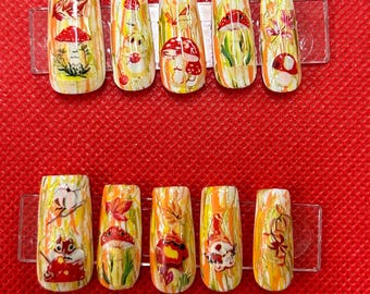 fun fall design press on nails