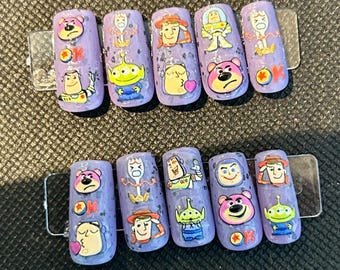 purple thermal toy story press on nails