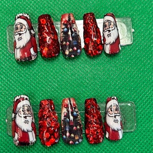 red glitter santa press on nails