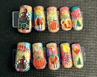 marble thanksgiving press on nails