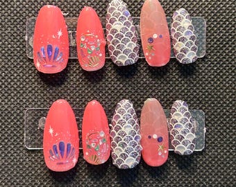 abstract mermaid press on nails