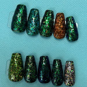 rainbow glitter shards press on nails