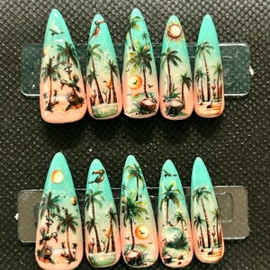 ombre summer beach press on nails