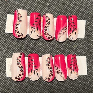 pink leopard design press on nails
