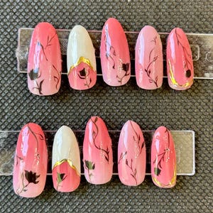 pink ombre rose press on nails