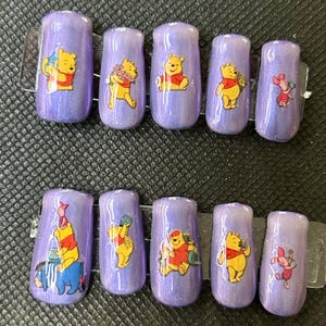 metallic lavender Winnie the Pooh press on nails