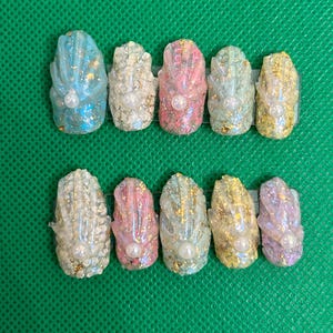real mica seashell press on nails