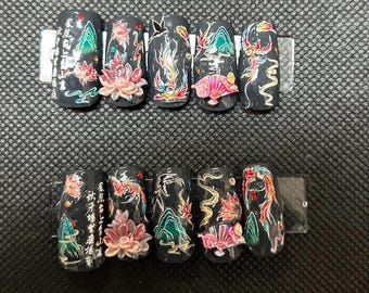 grey thermal asian themed nails