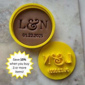 Custom married couple cookie cutter, initials and date, cookie stamp, biscuit embosser, fondant cutter, clay stamp, polymer clay stamp