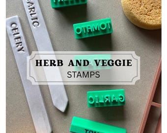 Herb, veggie or berry stamp sets, plant tag stamp, plant marker stamp, clay stamp, pottery tool, polymer clay tool, fondant cake decorating