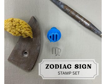 Zodiac sign stamp set (12 stamp set), clay stamp, horoscope stamps, astrological, pottery tool, polymer clay tool, cake decorating