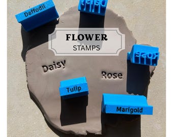 Flower Word Stamp Set, flower stamp, individual stamp, Rose, Lavender, Peony, Sunflower, Clay, Pottery Tool, ceramic tool