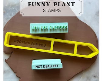 Funny Plant stamps, stamp set, funny plant phrases, herb & veggie, plant stake, pottery tool, polymer clay stamp, cookie stamp