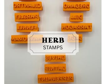 Herb stamps, word stamps, clay stamps, garden stake stamps, pottery tools, polymer stamps