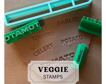 Veggie stamps, word stamps, clay stamps, garden stake stamps, pottery tools, polymer stamps, DIY