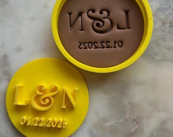 Custom Wedding Cookie Cutter: Initials & Date, Biscuit Stamp, clay stamp, polymer clay stamp