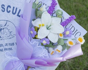 Crochet Flowers, Handmade Wrapped Crochet Flower Bouquet, Crochet Lily Flowers, Crochet Bouquet, Mother's Day Bouquet, Gift for Mom