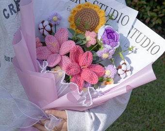 Handmade Crochet Flower Bouquet, Crochet Flowers, Crochet Bouquet, Crochet Sunflower Bouquet, Mother's Day Bouquet, Gift for Mom